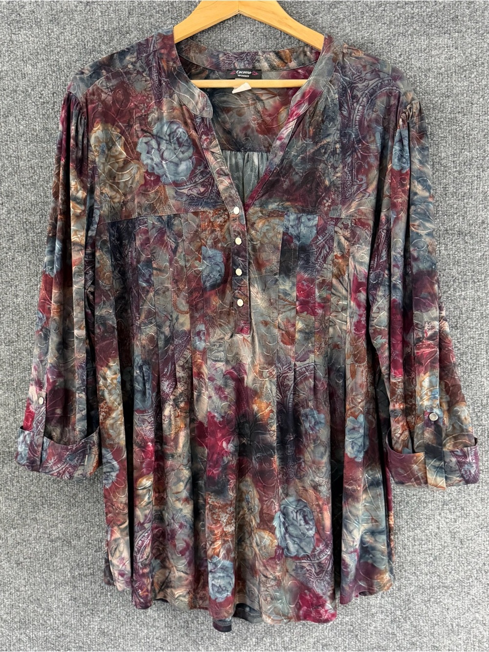 Cocomo Womens Dark Floral 3/4 Sleeve Top Size 3X Multicolor Office Stretch